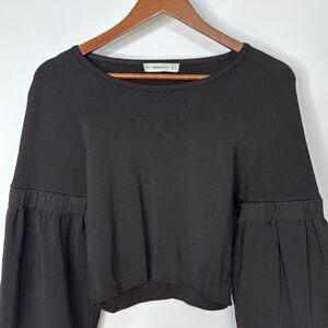 Zara Knit Black Balloon Sleeve Sweater Top Size Small